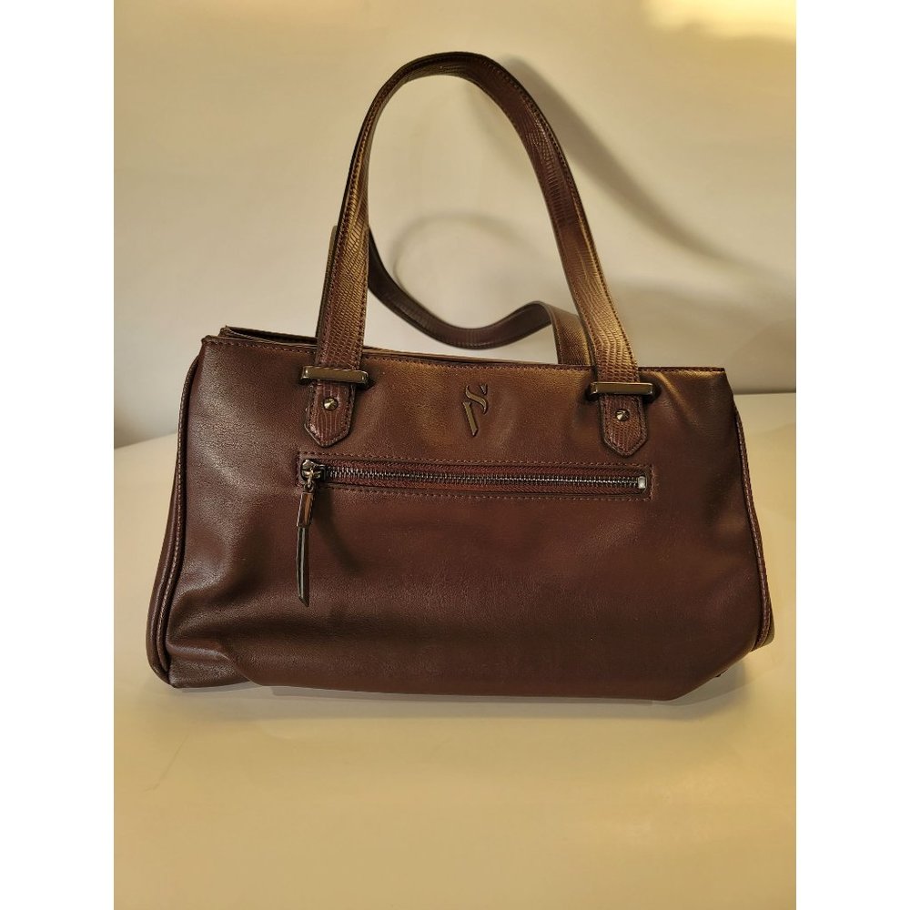 Simply vera wang bevan double entry satchel handbag purse burgundy